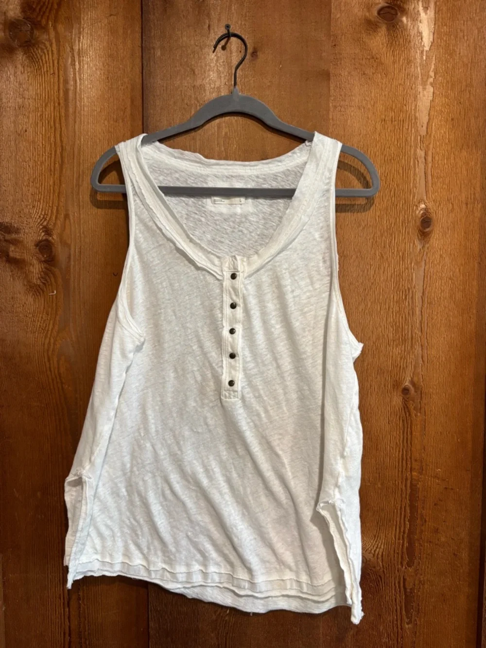 We The Free Love Language Slub White Henley Tank - Women's Sleeveless Top - Picture 1 of 3